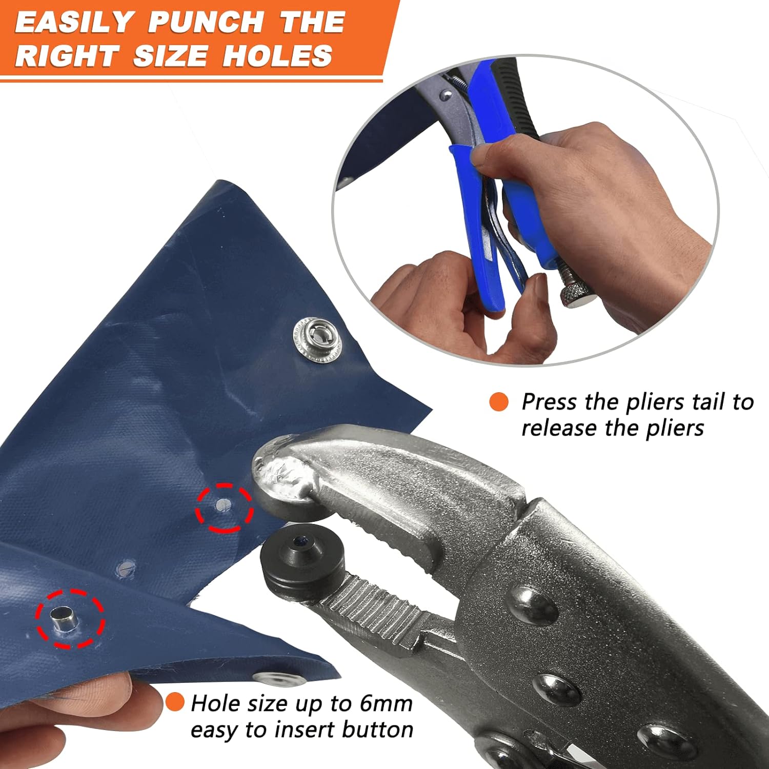 Heavy Duty Snap Fasteners Kit, Snap Fastener Pliers for Metal Snaps Installation on Boat Cover/Canvas/Carpet/Leather, Snap Fastener Tool with Screw Snap& Stainless Steel 15mm Marine Snaps-by MinliGUY - Image 4